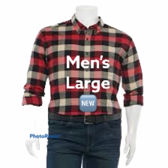 Men's Croft & Barrow Large Flannel Shirt Plaid Buffalo Red White Long Sleeve NWT - Picture 2 of 9